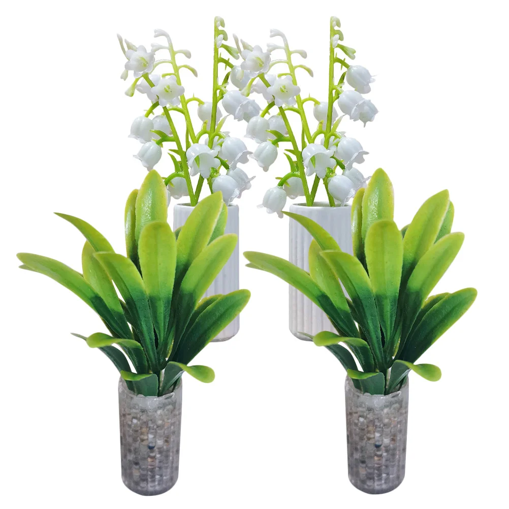 

4Pcs Miniature Plant Resin Small Flower Pot Decoration Mini Potted Plant for Indoor Office Miniature Flower