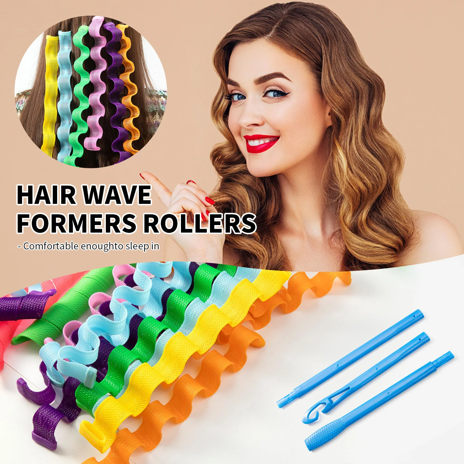 24Pcs Set Woven Mesh Curler 6 Colors Hair Styling Tools Household Heatless 45cm Water Ripple Curlers