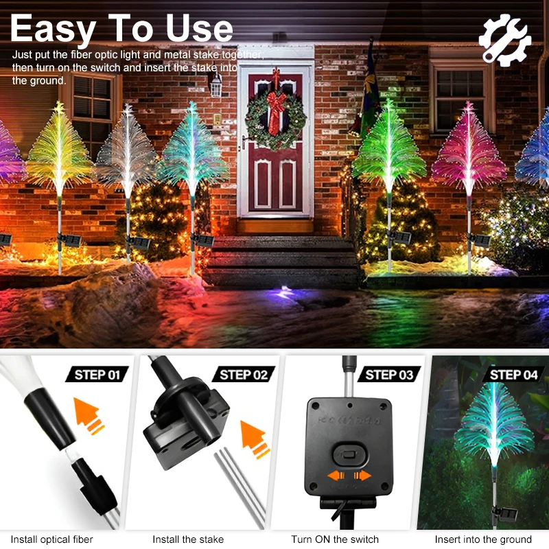 Solar Christmas Tree Light 2-8Pc Color Changing Xmas Garden Light Outdoor Waterproof LED Pathway Lamp Lawn Patio Yard Decoration