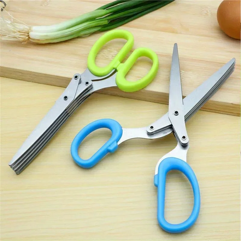 3 Blade Stainless Steel Kitchen Shears Multipurpose Durable Herb Scissors Cleaning Brush For Chopping Basil Chive Parsley Gadget