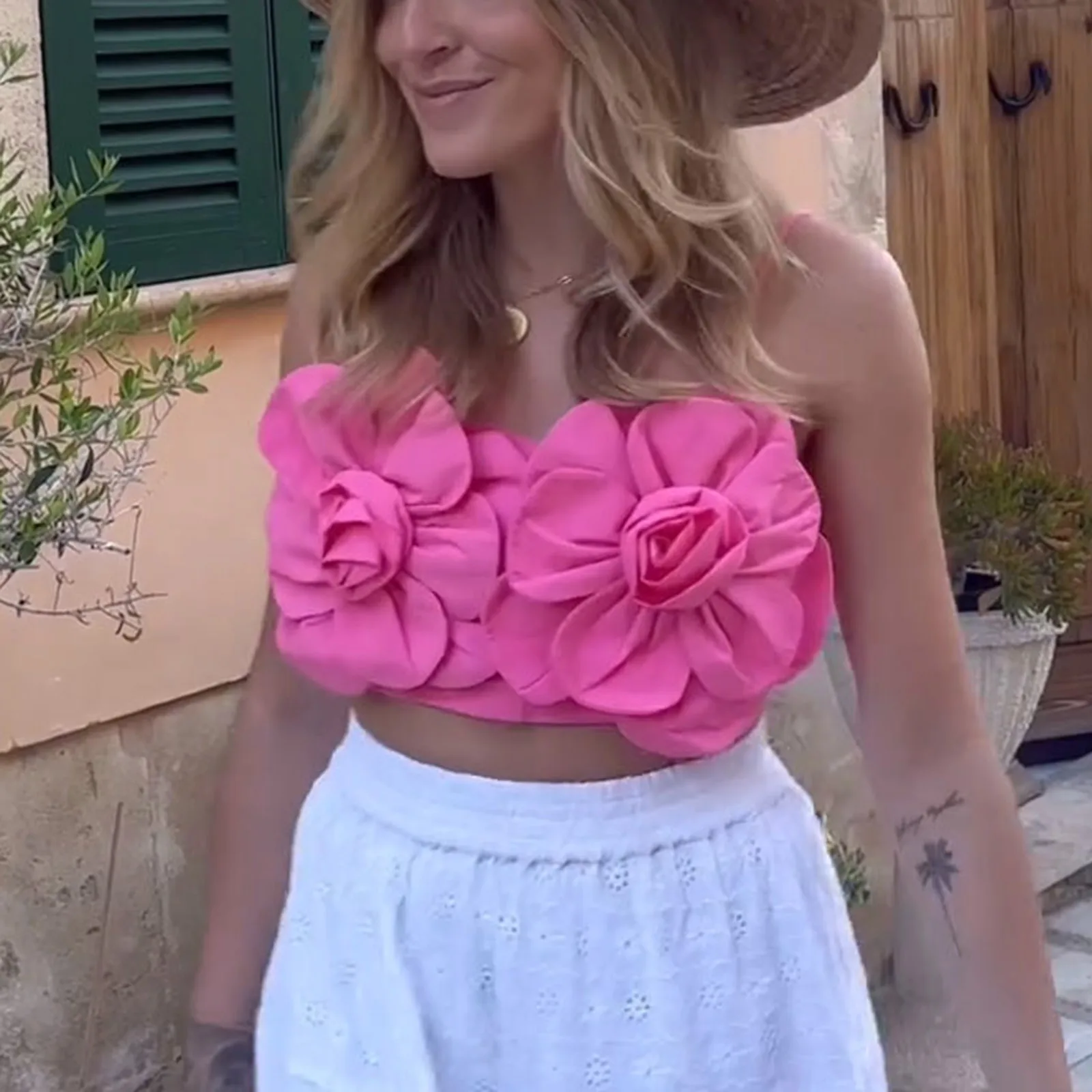 Hirigin-Haut court à fleurs 3D pour femme, caraco précieux, bretelles spaghetti sexy, dos nu, fête d'été, streetwear féerique Y2K