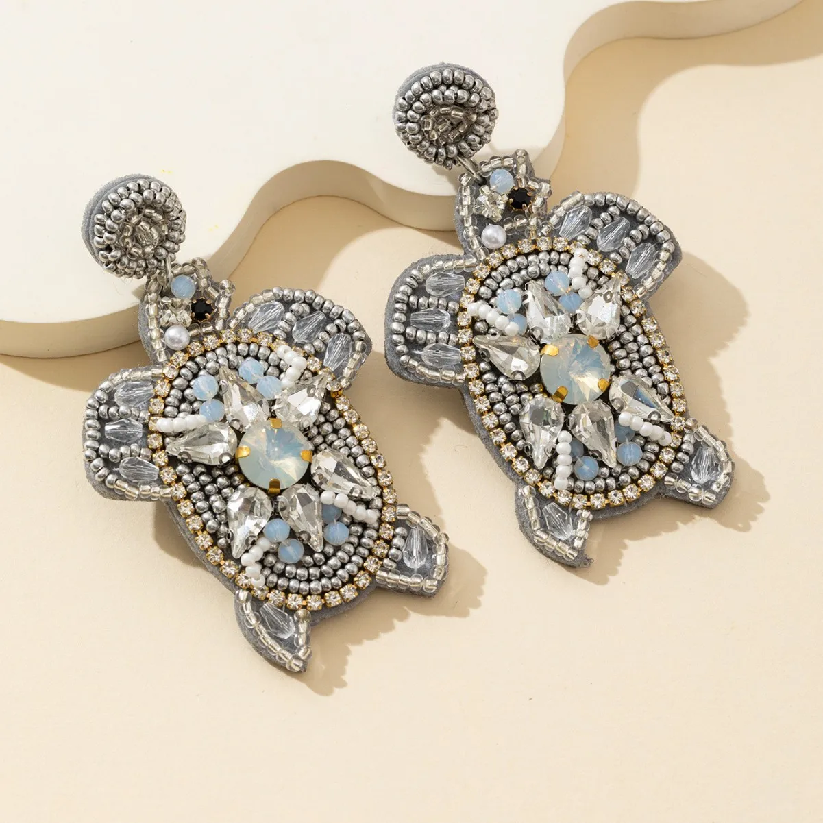 الأقراط مطرز النسيج الفن السلحفاة الأصالة الحياكة اليدوية تصميم سبيكة بوهيميا الحياة البحرية بسيطة الإناث الأرز حبة الأقراط #3