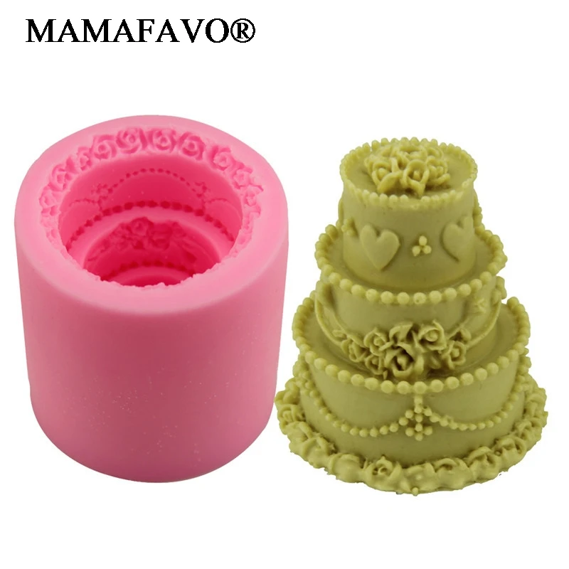 3 Layer Cake Candle Mold Party Wedding Cake Decorating Tools DIY Fondant Silicone Mold Handmade Soap Mold  D342
