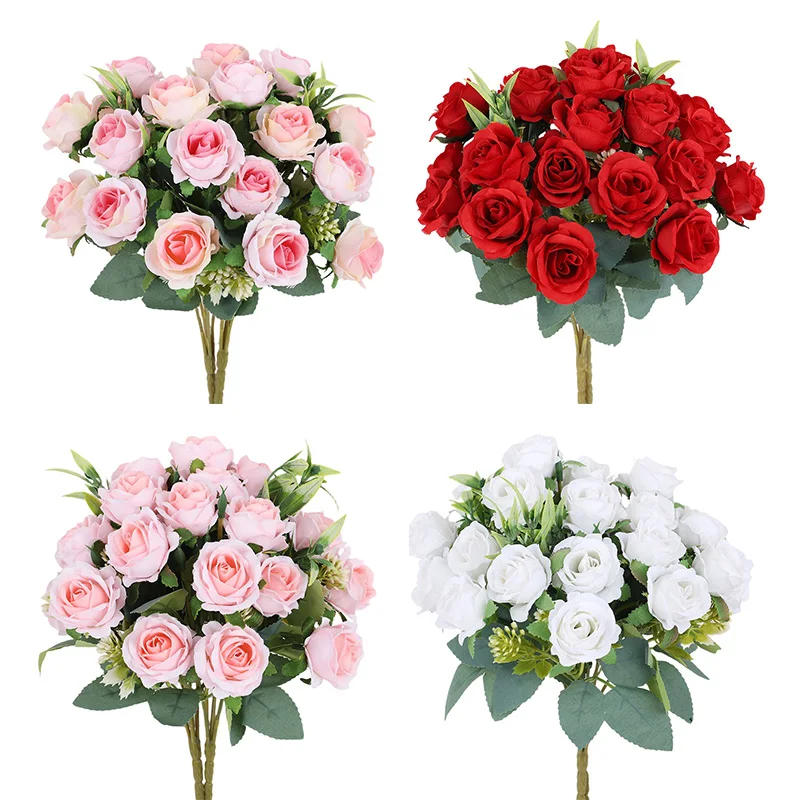 

1Bunch Rose Artificial Flowers Bouquet for Wedding Table Birthday Party Home Decoration Supplies Vase Ornament Silk Fake Flower