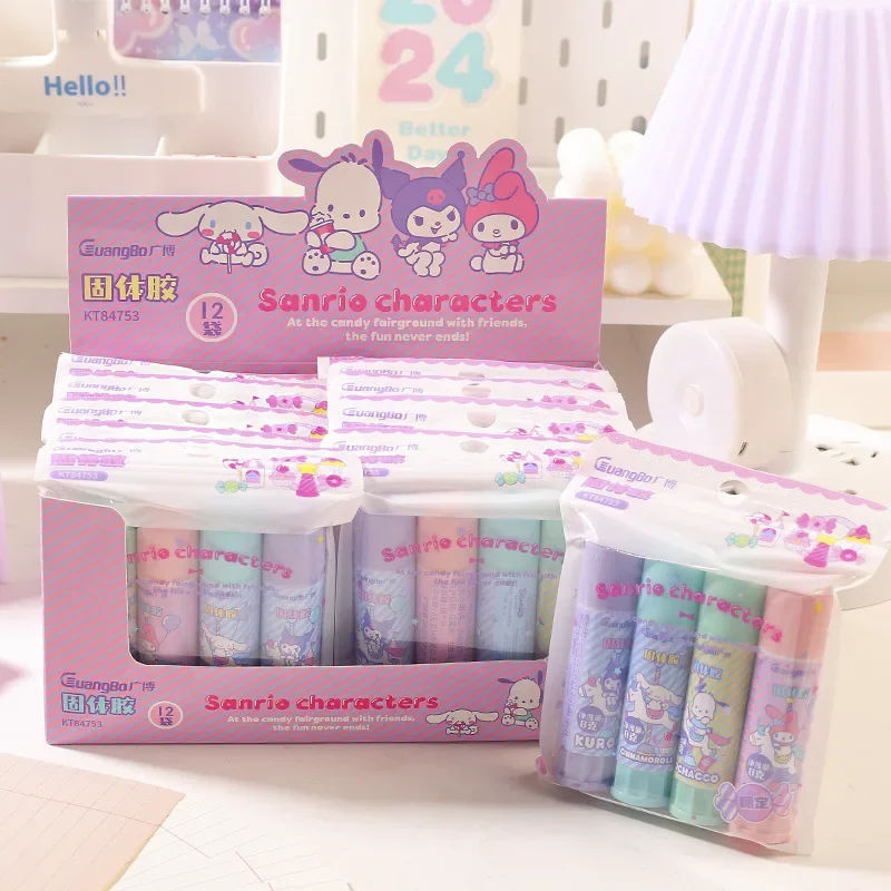 4Pcs cartoon Sanrio My Melody Cinnamoroll Anime Kawaii Solid Adhesive Student DIY Stationery High viscosity Adhesive