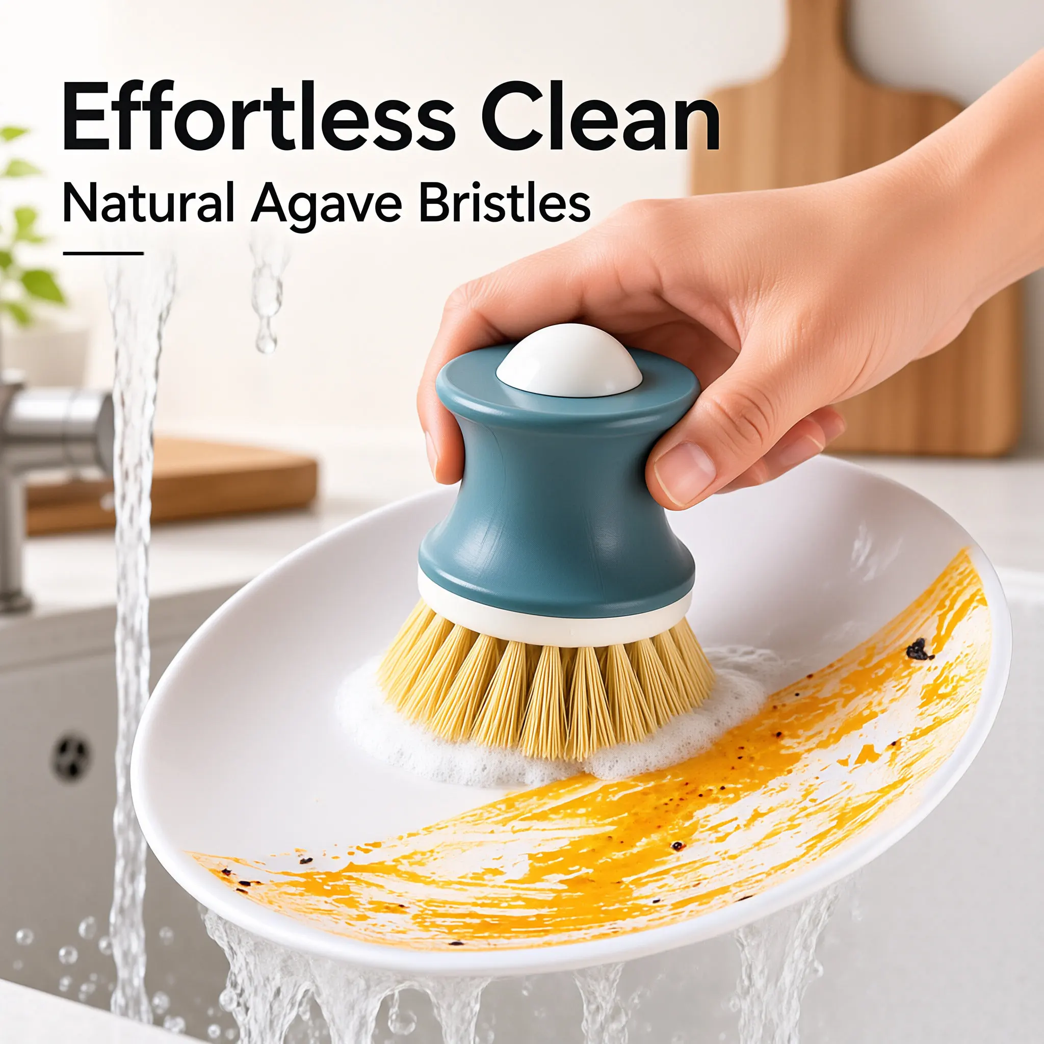 Plant-based sisal handle, round-head dishwashing brush that does not absorb oil, used for cleaning dishes