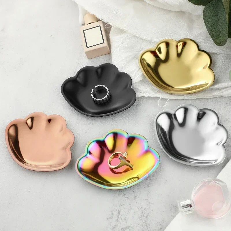 1PCS Korean Stainless Steel Tray Cosmetic Jewelry Desktop Storage Dessert Plate Tea Nut Cake Household Metal Trays Decorative