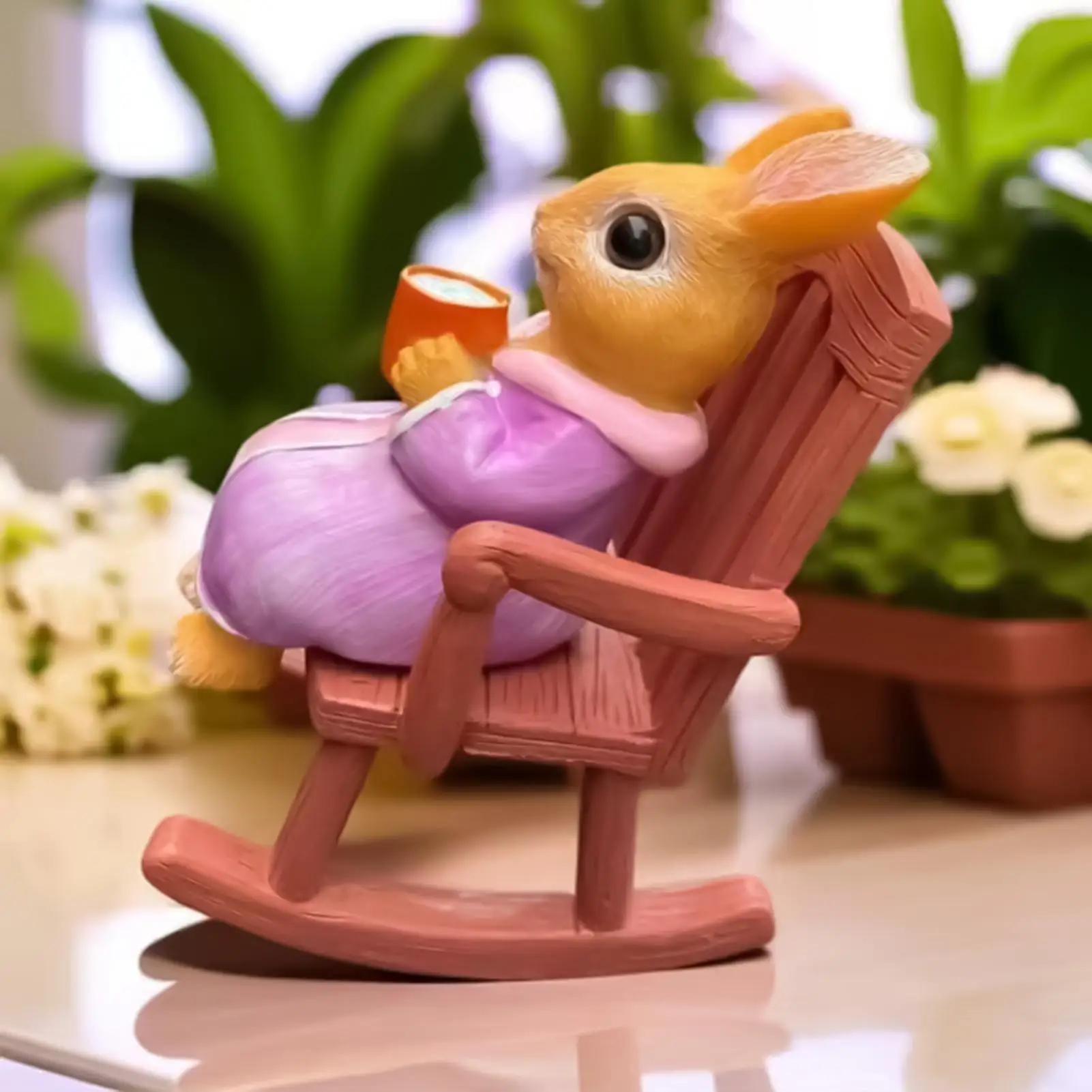 Rabbit Statue Cute Rabbit On Rocking Chair Garden Statues For Easter Home Housewarming Table Shelf Yard Lawn Patio Indoor