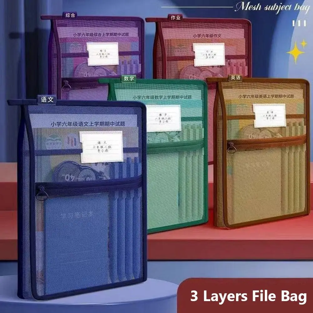 

L-shape Mesh File Folder Large Opening Document Bag A4 Transparent Pouch Large Capacity Portable Test Paper Organizer