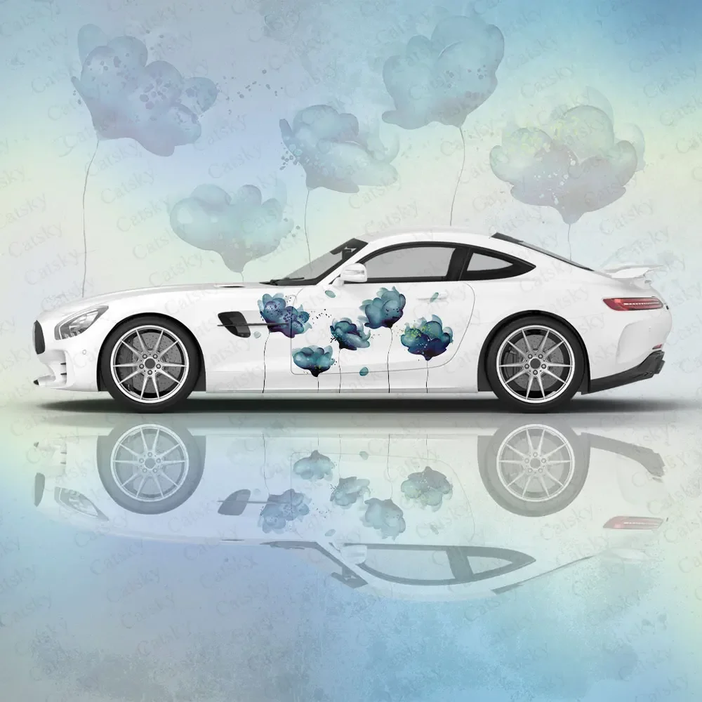 

Элегантные синие цветы, украшение на боковую наклейку автомобиля, водонепроницаемая ПВХ-наклейка, устойчивая к царапинам, защита автомобиля, автоаксессуары в подарок