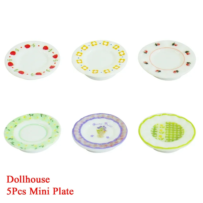 

5pcs Cute Miniature Dollhouse Kitchen Dish Flower Plate For Doll Accessories For Kids Toy