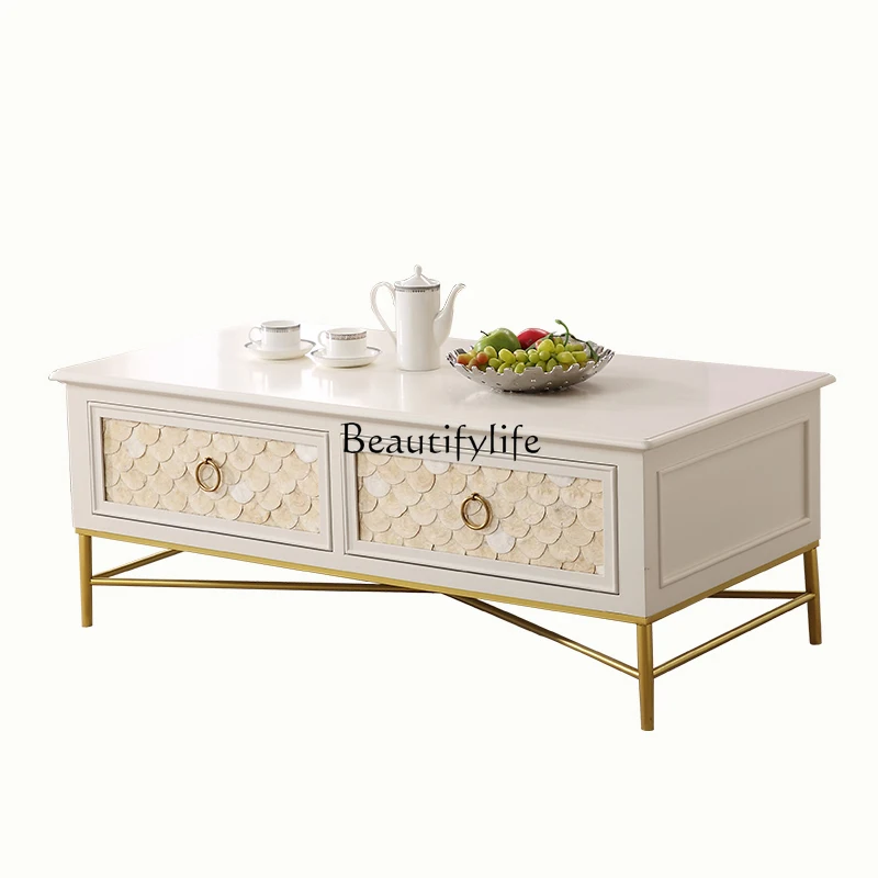 

Modern simple shell coffee table TV cabinet combination stainless steel foot American fashion living room creative small