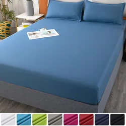 Sábana bajera de algodón suave con bandas elásticas, fundas de colchón antideslizantes de Color sólido para cama doble King y Queen, 140/160/200