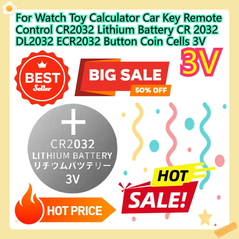 

For Watch Toy Calculator Car Key Remote Control CR2032 Lithium Battery CR 2032 DL2032 ECR2032 Button Coin Cells 3V 100pcs