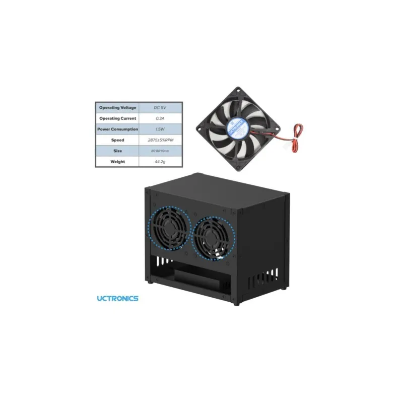 UCTRONICS Raspberry Pi Cluster Case, Multi Pi Server Enclosure, 4 SSD Mounts, PoE+ HAT and Dual Fan Support view 5