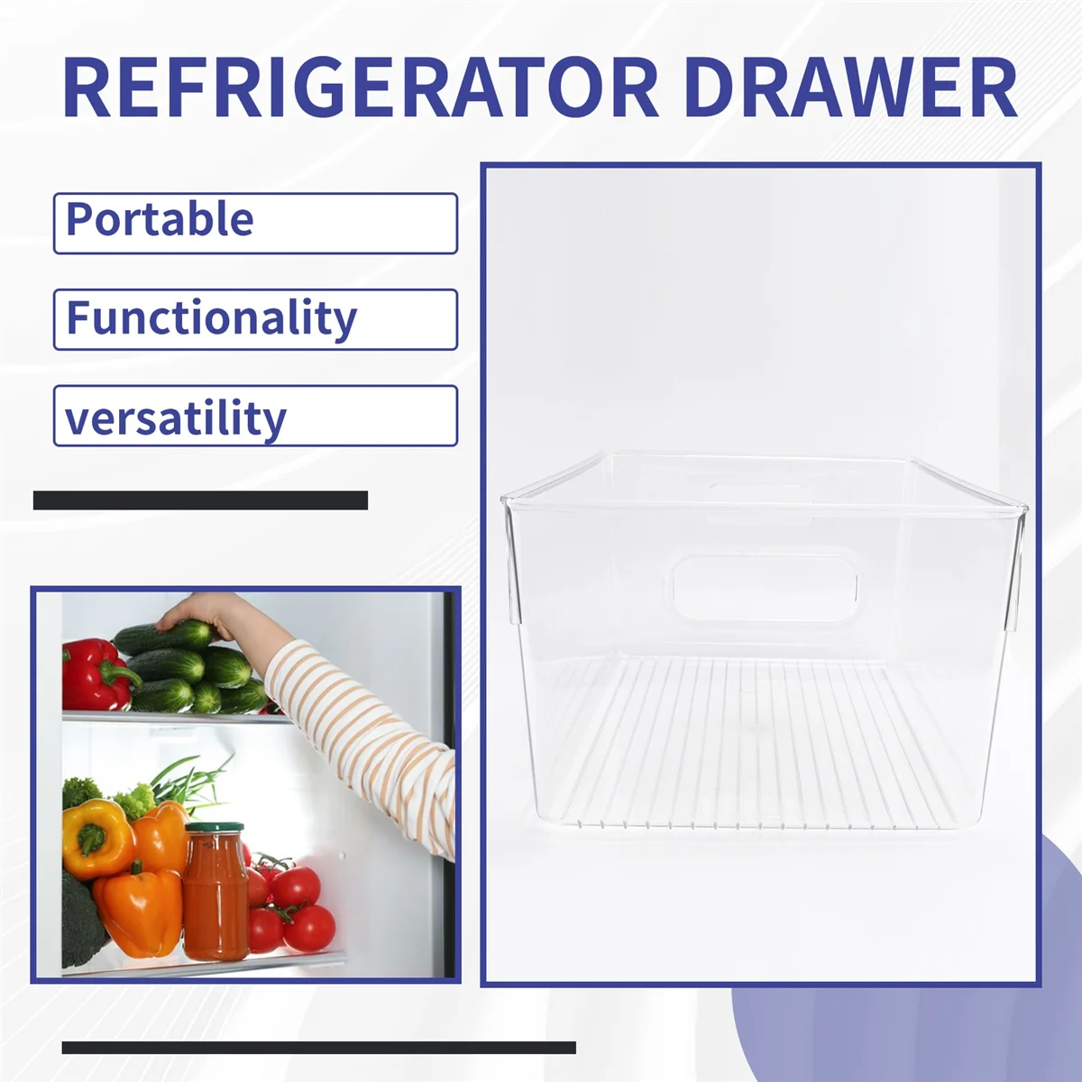 

B13C29X20X15cm Acrylic Transparent Refrigerator Storage Box Desktop Dormitory Bathroom Storage Box