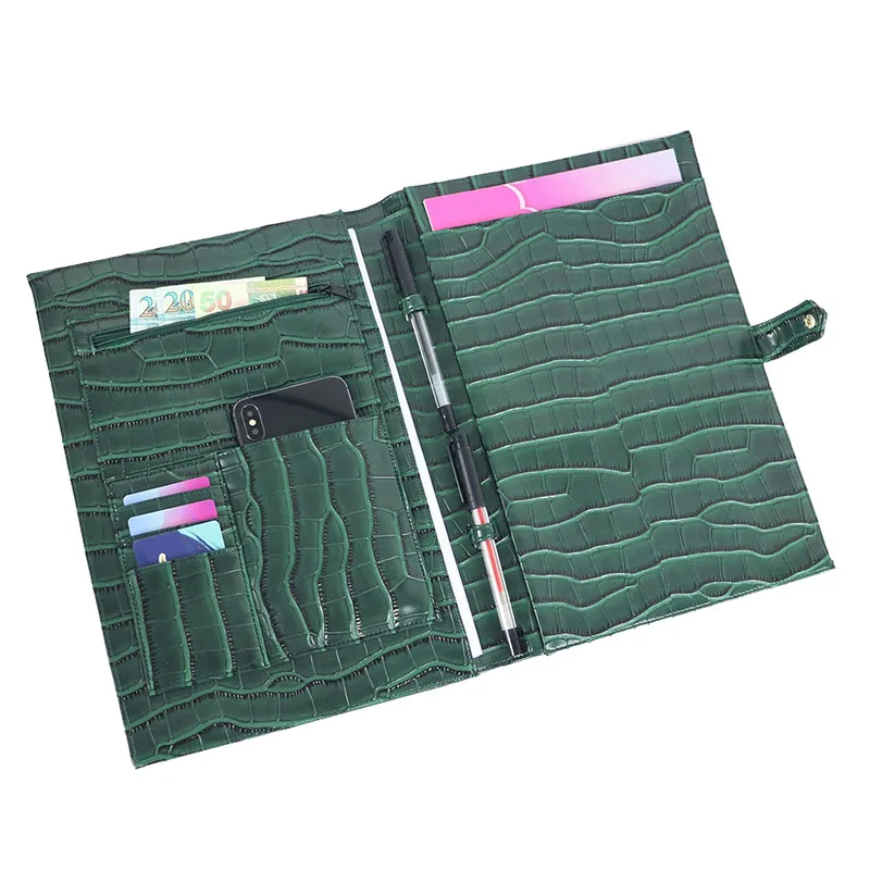 Bolsa de documentos de cuero PU con patrón de cocodrilo de letras de personalización gratuita, portafolio A4 de negocios de alta calidad para