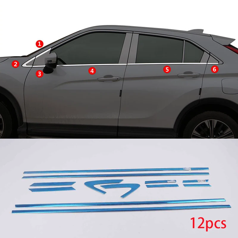 

For Mitsubishi Eclipse Cross 2018 2019 2020 2021 Stainless steel Chrome Exterior Window Molding Strip Sill side Cover Trim 12PCS