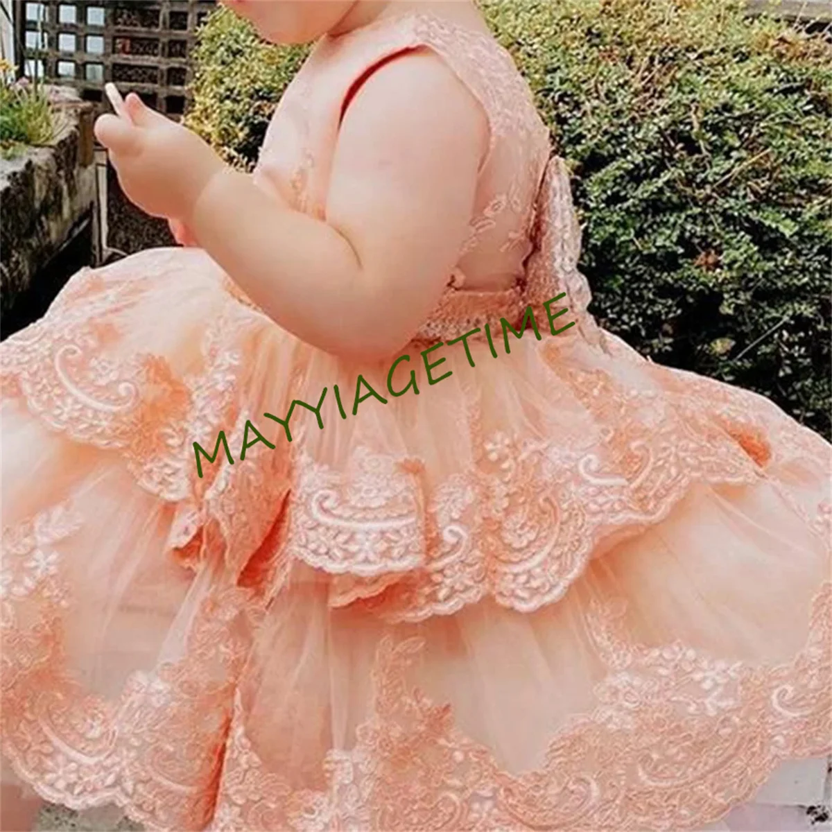 

Applique Flower Girl Dress A-Line Kids Princess Lace Simple Tea Length Wedding Sequin Bow Short Tulle Tutu Prom Dresses