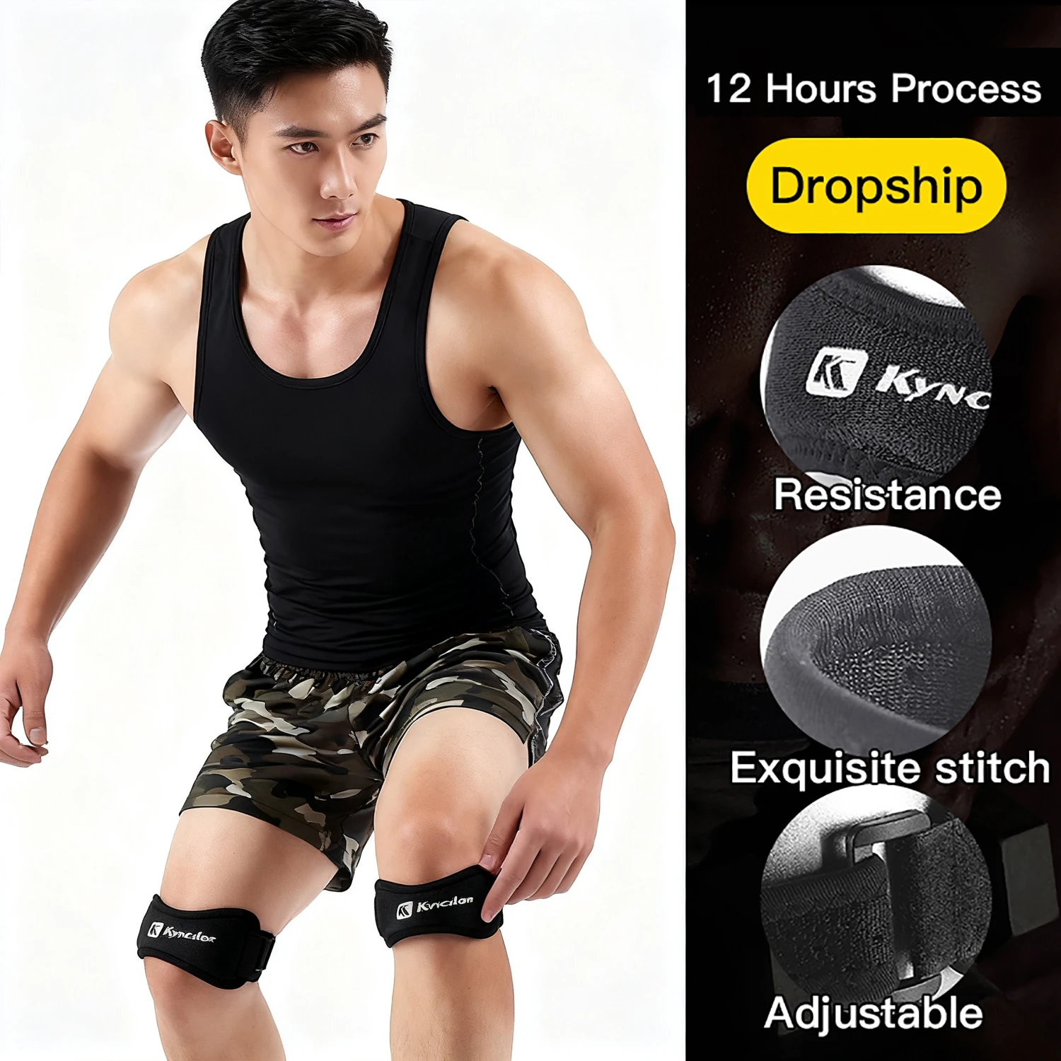 1 Piece Knee Patellar Tendon Knee Support Strape Brace Adjustable Shock Absorption Compression Knee Pad Sleeve for Basketball