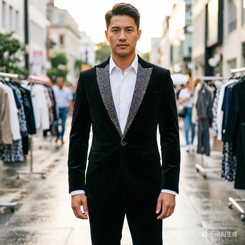 

Модный мужской костюм из золотистого бархата с элементами пэчворка, роскошный свадебный комплект из 2 предметов, черный/синий, для выступлений на сцене, блейзер и брюки.