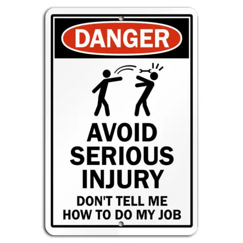 h1, избегайте серьезных травм - Юмористический предупреждающий знак - Алюминиевый жестяной знак - Алюминий