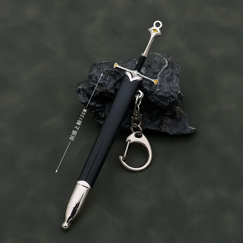 12cm Aragorn Narthil Sword Weapon Lord King Ring Anduril Medieval Metal Katana Samurai Sword Keychains Set Ornaments Gifts Toys