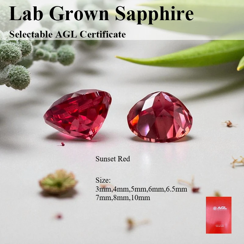 

Lab Grown Sapphire Sunset Red Round Cut Charm Beads For DIY Jewelry Making Materials Selectable AGL Certificate