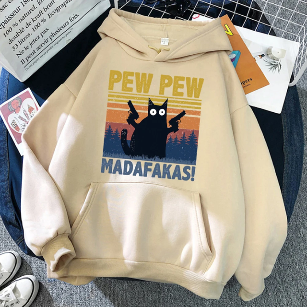 

2024Cartoons Cat Pew Pew Madafakas Funny Women Hoodie Harajuku Oversize Clothing Crewneck Casual Hoody Breathable Fleece Hoodies