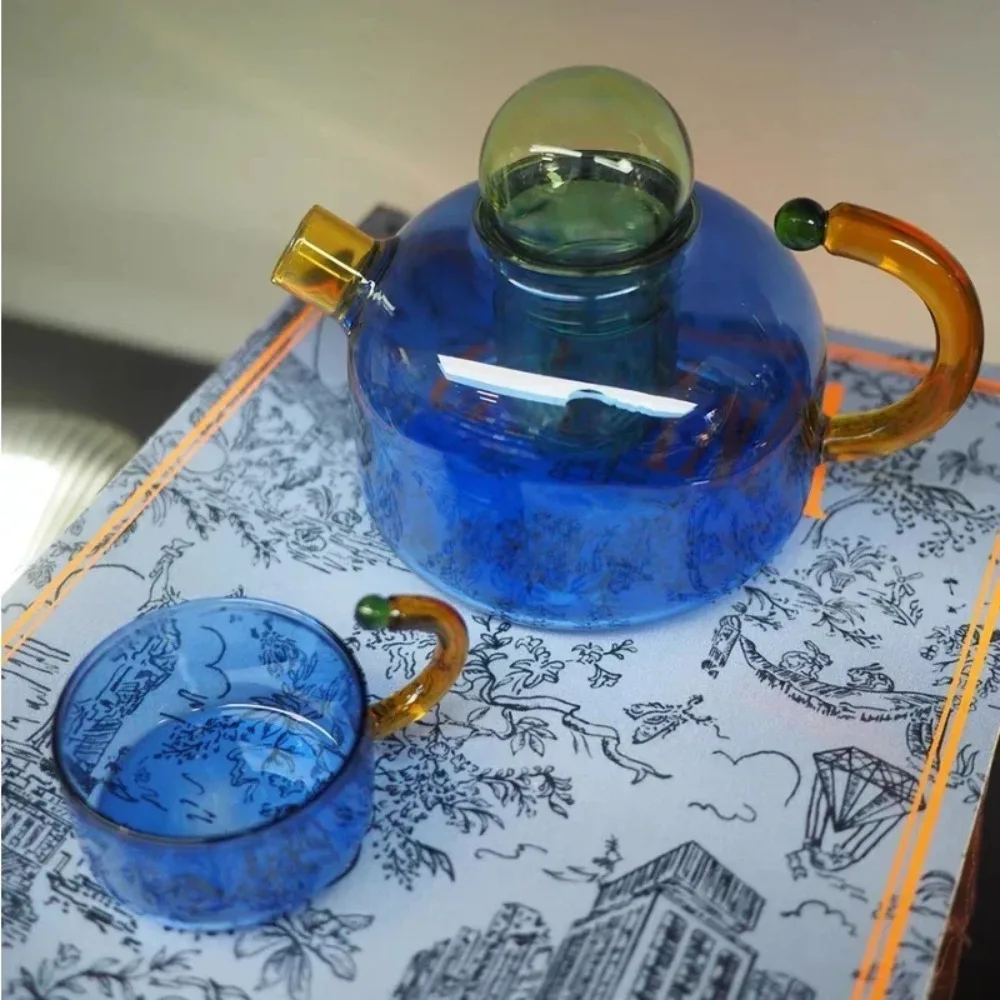 

Heat-Resistant Glass Teapot Pitcher with Infuser Teapot Cup Set Borosilicate Glass Kettle for Hot Cold Beverages for Tea Lovers