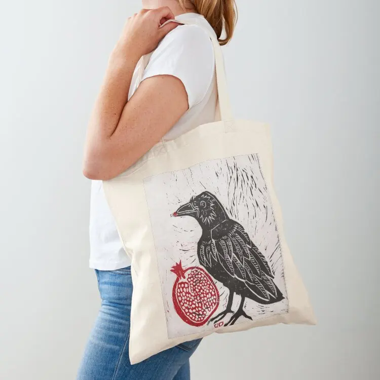 

Raven and Pomegranate Tote Bag custom fabric bag Lady bag Large bags for women university shopper