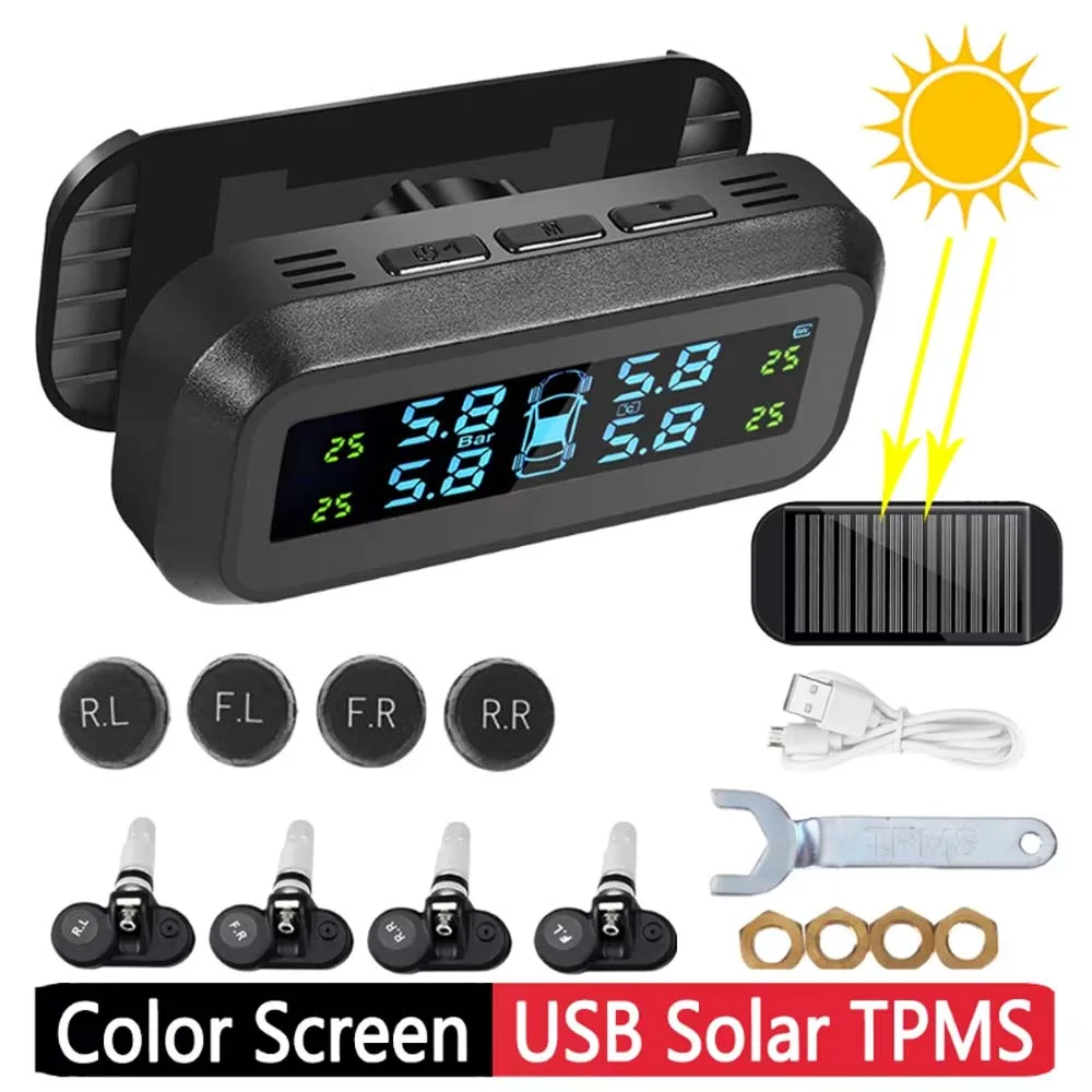 Универсальная автомобильная система контроля давления в шинах Tpms, солнечная энергия, цифровой Tmps ЖК-дисплей, охранная сигнализация, датчик давления в шинах