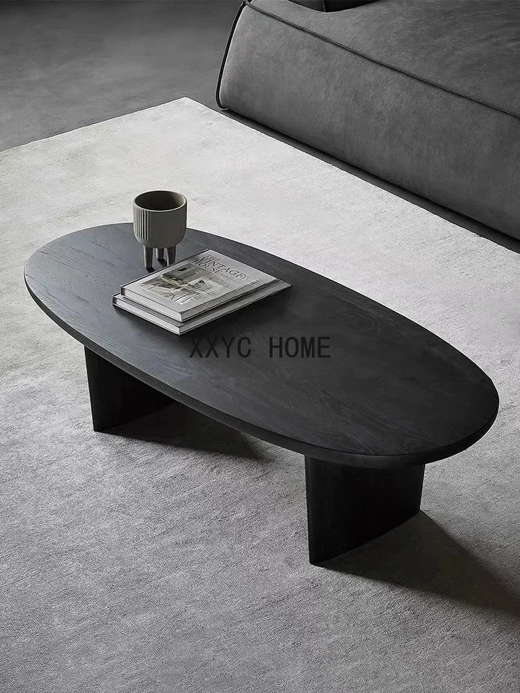 Log Coffee Table B & B Nordic Small Tea Table Simple Oval Black Solid Wood Table