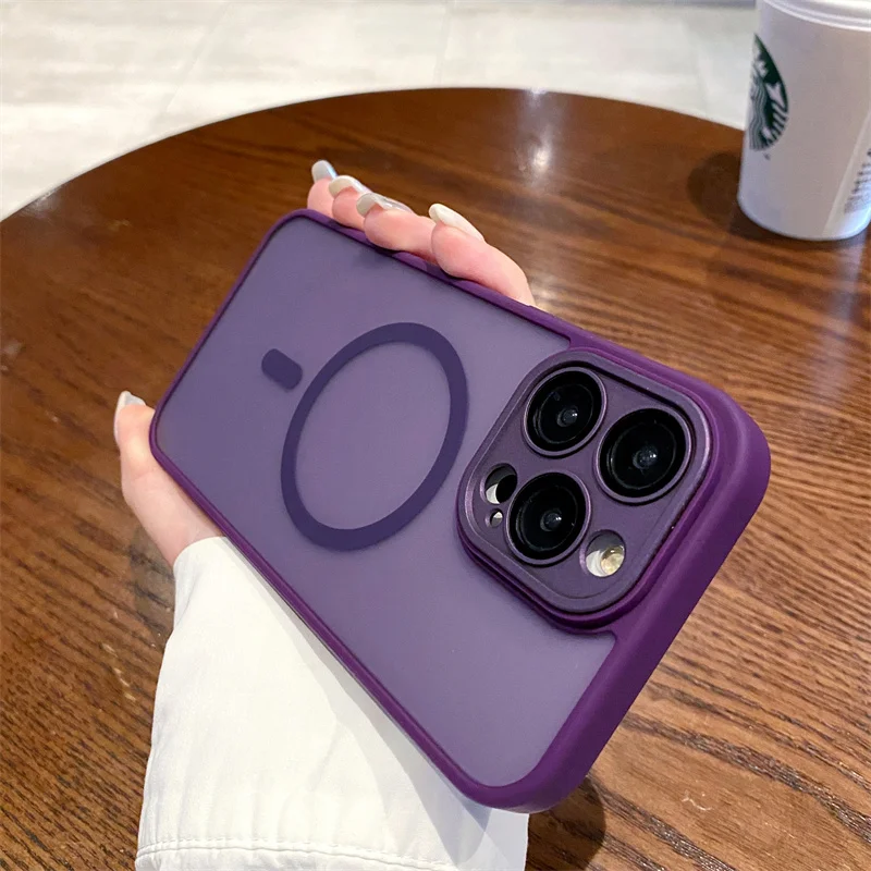 

Magsafe Magnet Purple Case for iPhone 16 Pro Max 15 14 Camera Lens Protector Phone Cover Hard Matte Shell Black Bumper Coque