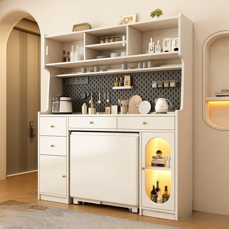 

dining side cabinet folding dining table integrated high cabinet apartment against the wall invisible multi-functional locker