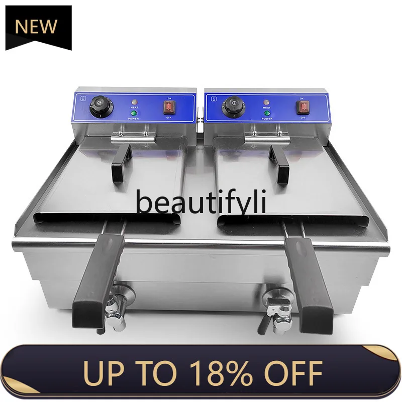 

Z189 Stainless double cylinder electric fryer commercial desktop double screen fryer controlled electric double temperature fry