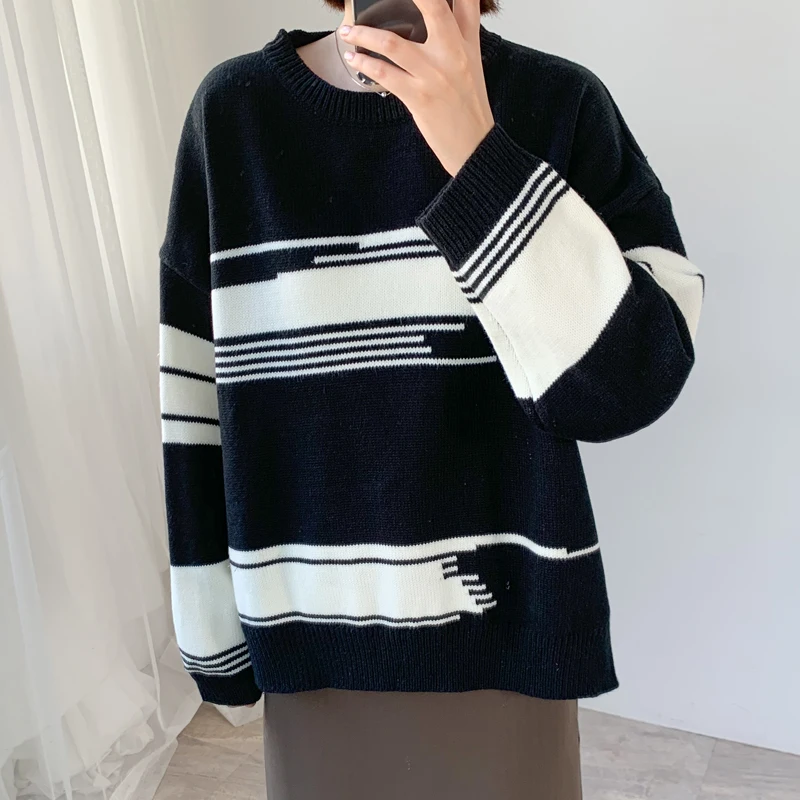 

New Perfect No Cotton Blend Loose Long Sve Crew Ne Sweater Korean Sle 990 Fierdan Warmth Emitting A-Line Sweater