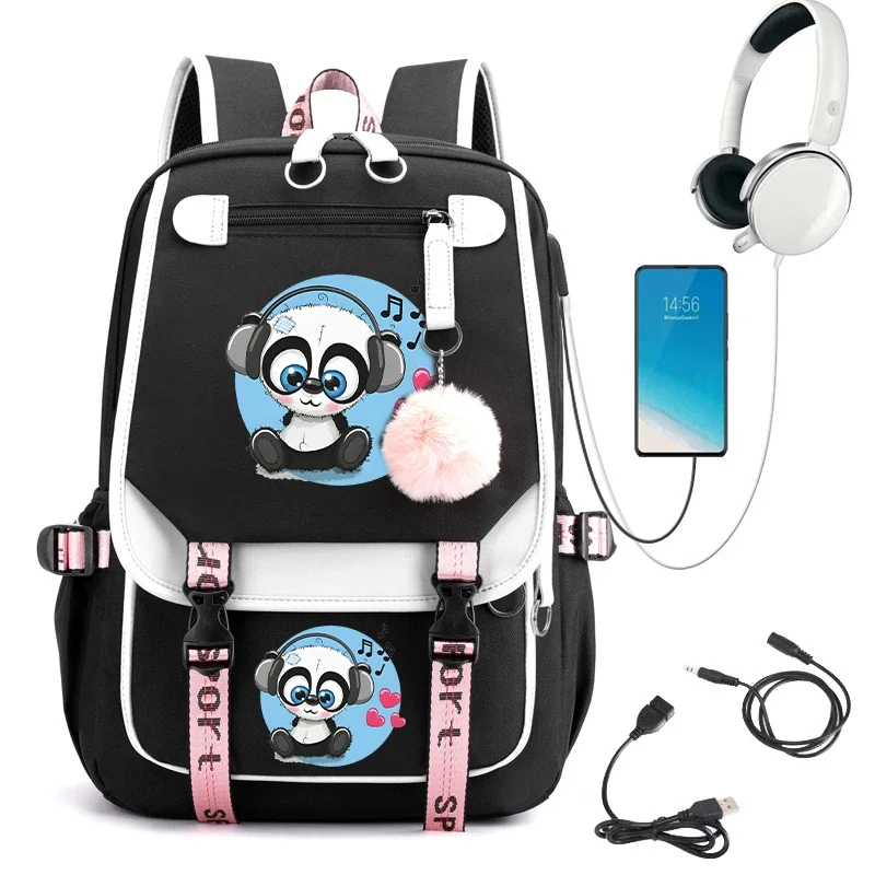 

Girl Backpack School Bag Teenage Schoolbag Panda Anime Bookbag Primary Kawaii Cute Bagpack Usb Teens Travel Bookbag