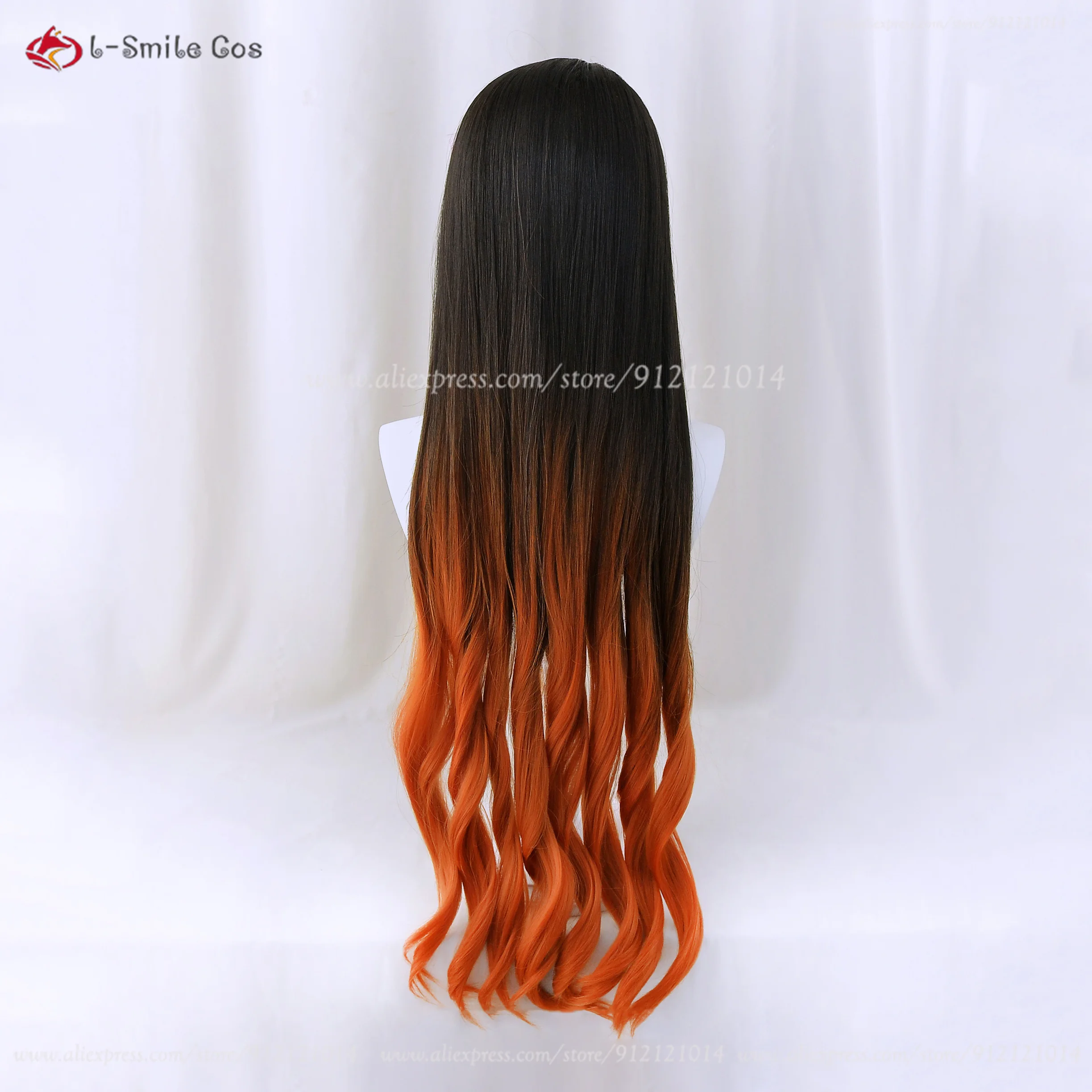 Kamado Nezuko Peruca Cosplay para Mulheres, Resistente ao Calor, Cabelo Sintético, Gradiente Preto, Laranja, 100cm de Comprimento, Cruy, Anime, Boné, Novo