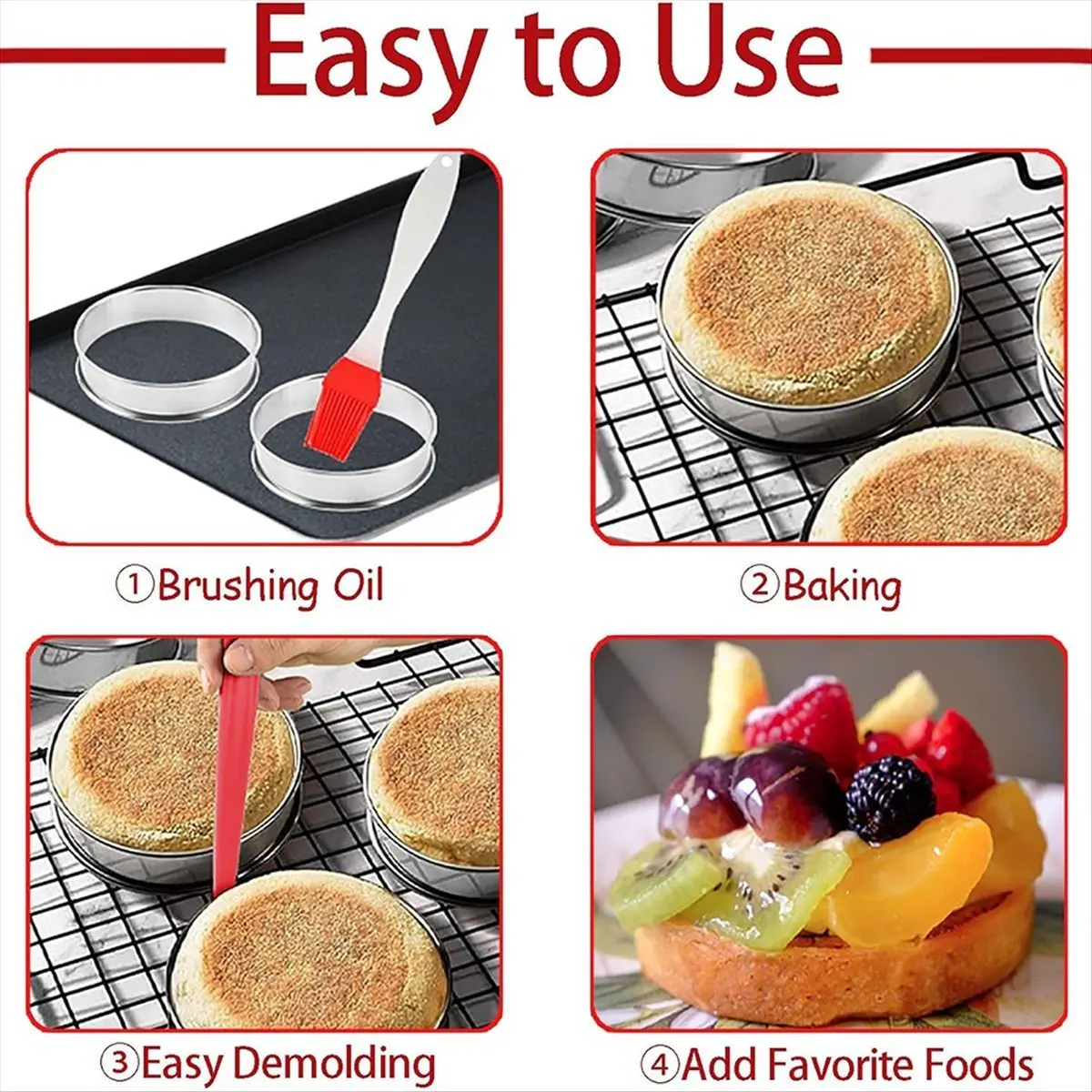 

AA25 12Pack Muffin Rings 3.15 Inch, Stainless Steel Crumpet Rings Double Rolled Tart Rings Molds for Baking Round Pastry Ring