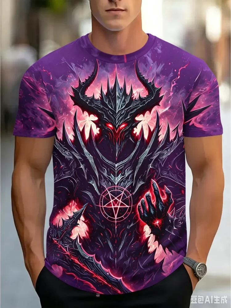 Fashion Cool Flame Demon Dragon Pentagram 3D Print Men's Short Sleeve T-shirt Summer Street Hip-hop Style Man Clothes