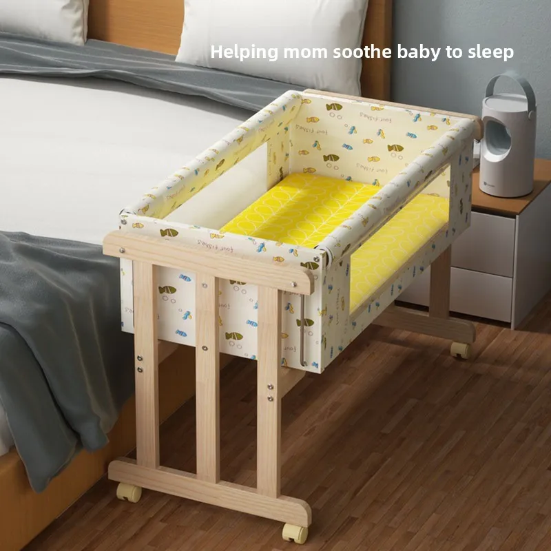 Baby solid wood lacquerless environmental protection cradle baby bed small cradle parallel rocking I-shaped cradle movable