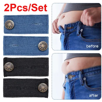 2PCS Jeans Tasten Verlängerung Schnallen Jeans Taille Expander Taste Hose Taille Extender Taste Gürtel Verlängerung Schnalle Denim Schnallen