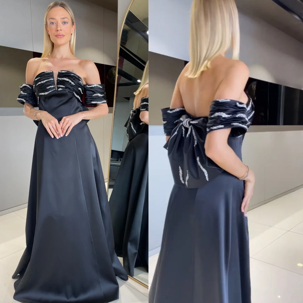 

Customized Exquisite Jersey Sequined Straight Off-the-shoulder Midi Dresses Evening Dresses Classic Modern Style Simple Elegant