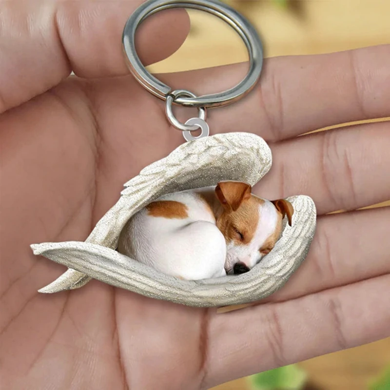 Acrylic Cute Dog Sleeping Angel Key Chains Animal Keychain For Women Girls Female Holder Car Key Kids Gift Drop Ship