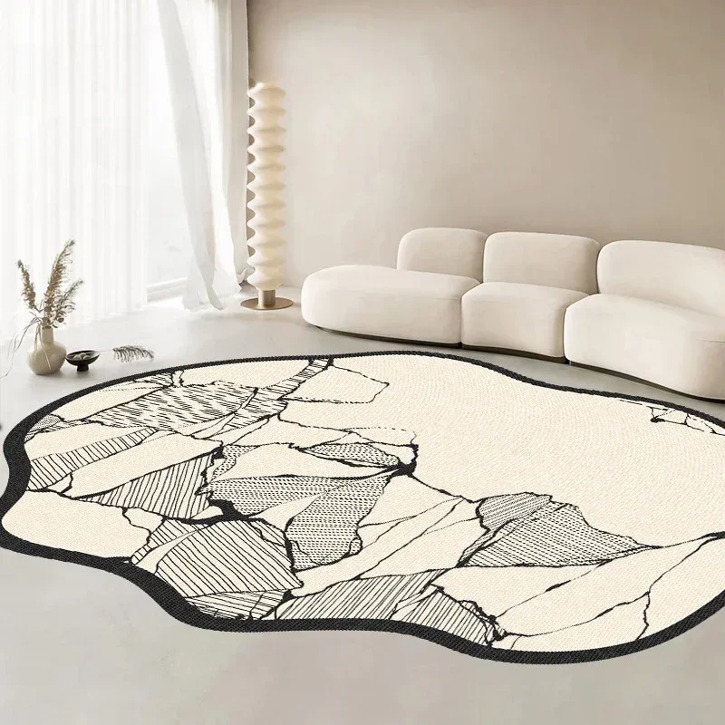 Shaped Living Room Carpet Wabi-Sabi Style Abstract Bedroom Carpets Beige Black Quicksand Art Rug Easy Care for Coffee Table Rugs