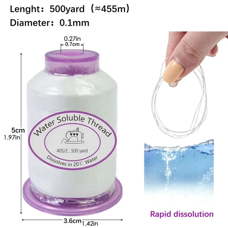 T98C-Water Soluble For Sewing Thread 1492.7Ft Thread For Sewing Machine Dissolvable Cord For Costume Making Fabric Art Crafts