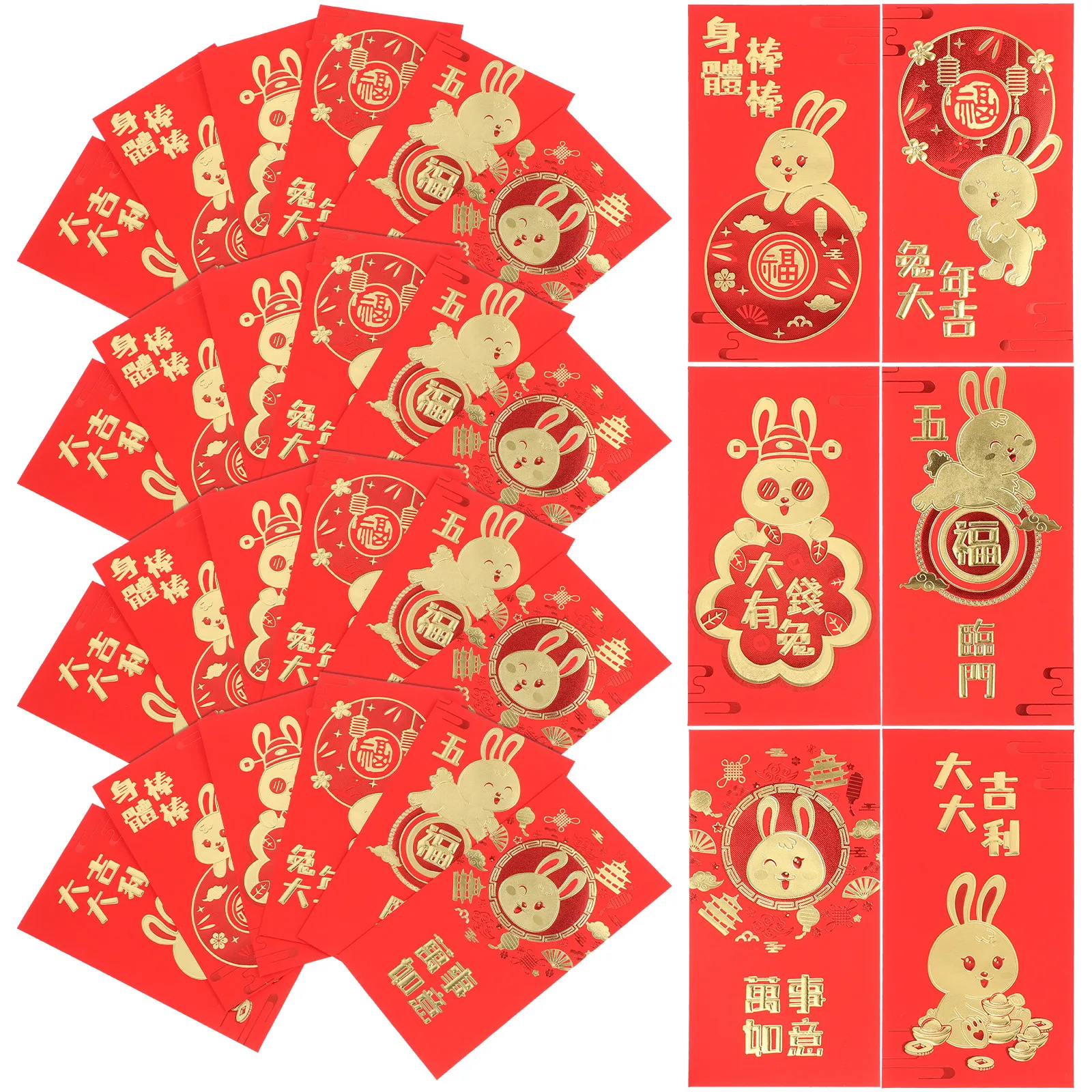 

30 шт. красных конвертов на Китайский Новый год с изображением кролика, изящные бумажные мешочки для денег, для подарков, традиционные