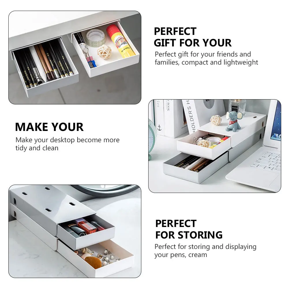 

2Pcs Desktop Storage Box White Grey Multi-Use Storage Drawer Stationery Organizer Jewelry Cosmetics Case for Home Use