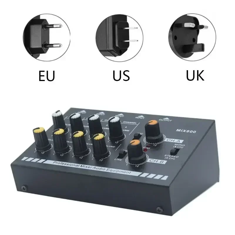 

EU/UK/US Plug MIX800 8-Channels Mini Sound Mixer with Power Adapter Mono/Stereo Mixer Low Noise Sound Amplifier